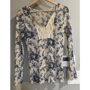 Ralph‎ Lauren Denim & Supply Top Batik Sheer Floral Lace Henley Womens Medium